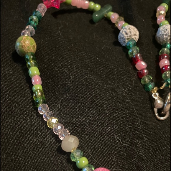 Handmade Boho Beaded Summery Feminine Necklace In Pastel Colours Pinks & Greens - Picture 7 of 7